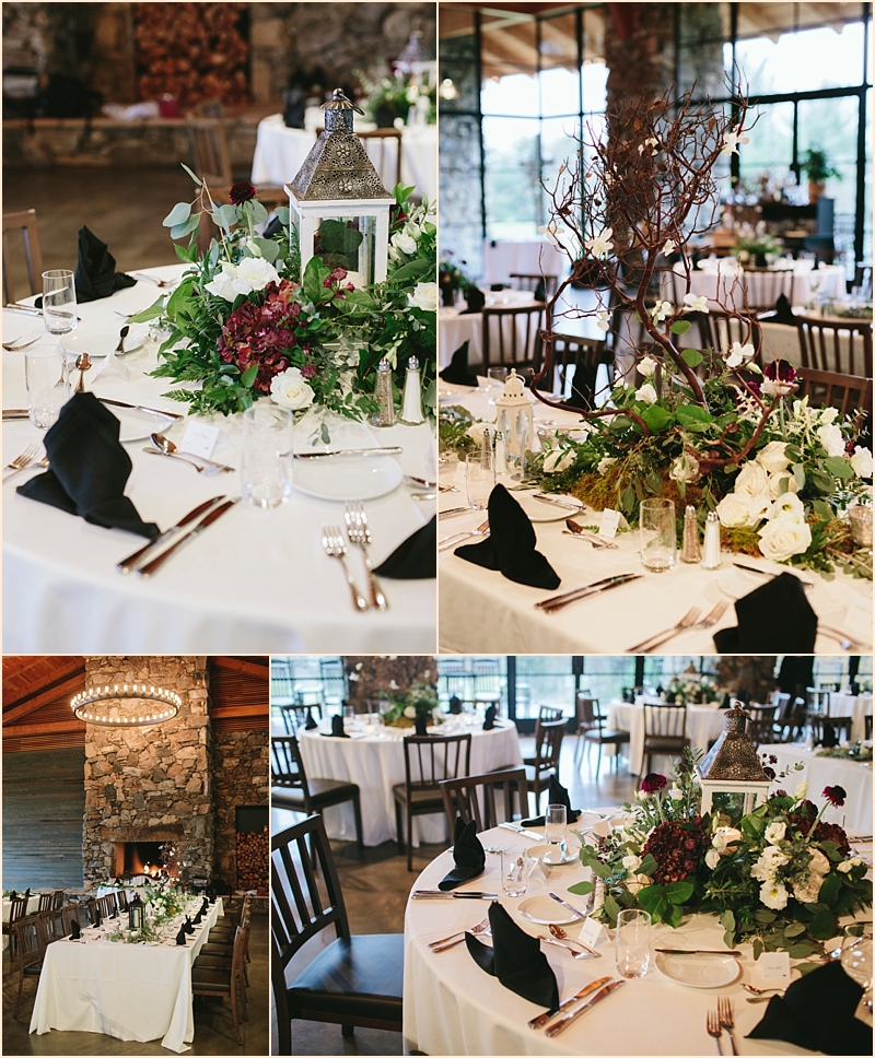 Wedding floral on dinner tables